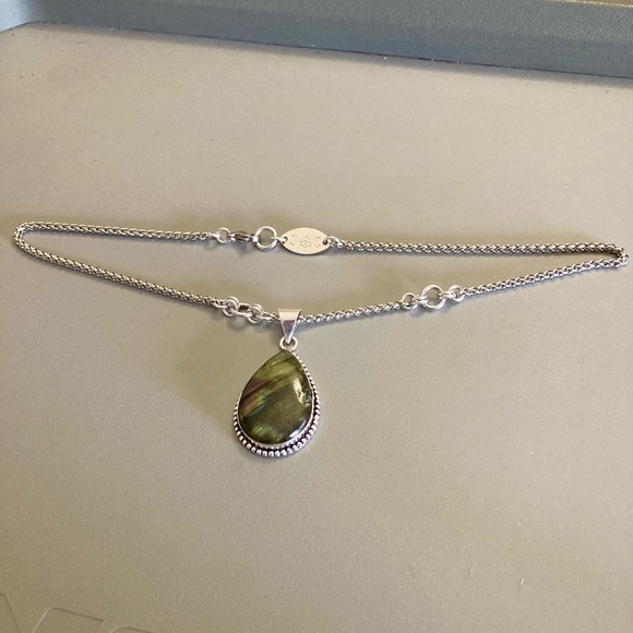 925 Sterling silver overlay iridescent rainbow pink blue labradorite necklace - Picture 14 of 14